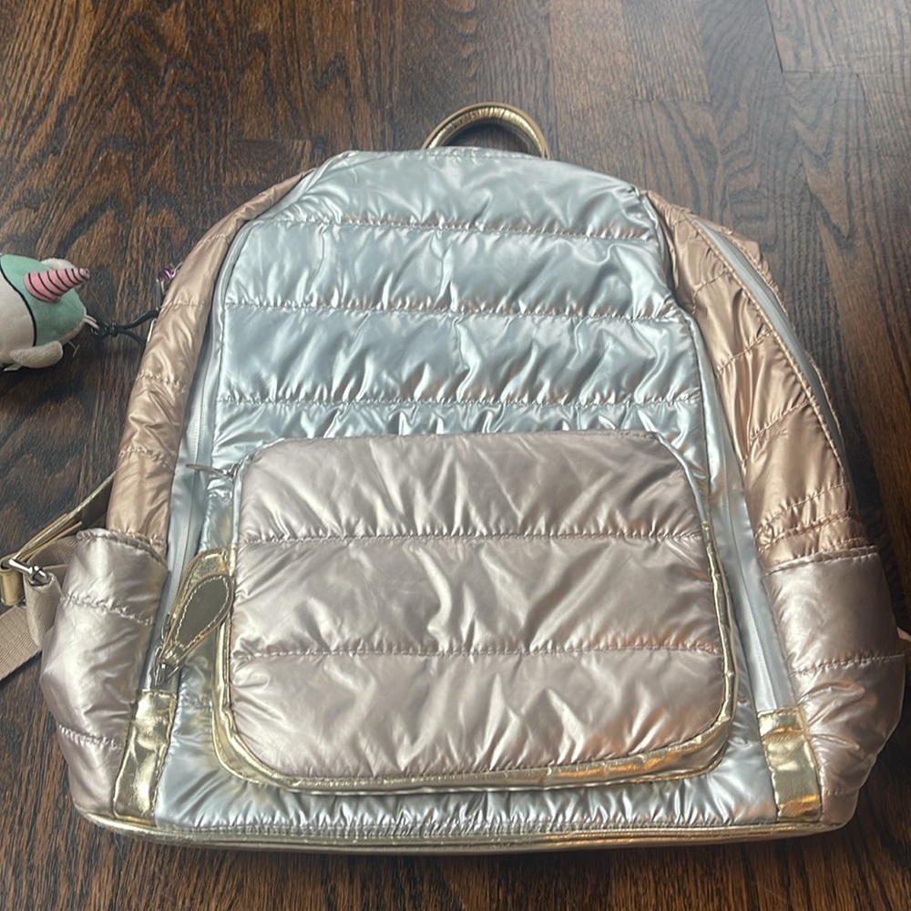 Puffer Backpack- Silver/Rose Gold Back pack. Bari Lynn brand